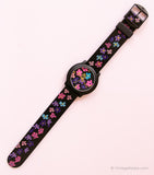 Vintage Flower Power ADEC Watch | Black Quartz Watch with Floral Print