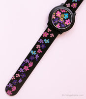 Vintage Flower Power Adec reloj | Cuarzo negro reloj con estampado floral