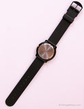 Vintage Flower Power ADEC Watch | Black Quartz Watch with Floral Print