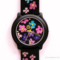 Power de fleur vintage adec montre | Quartz noir montre avec imprimé floral