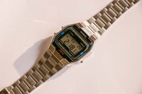 Casio 593 A163W المنبه Chronograph ساعة الكوارتز الفضية 34mm نغمة