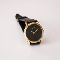 Vintage Jean Larive mécanique montre | Noir minimaliste montre pour elle