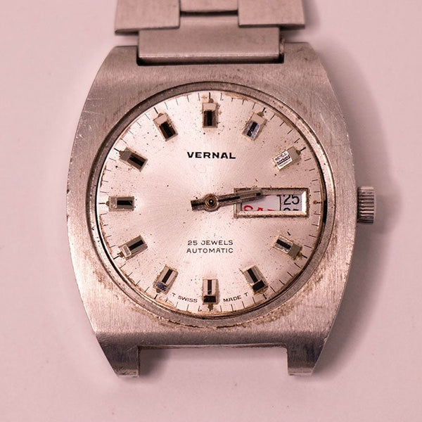 Vernal 25 Jewels Automatic Swiss Made Watch for Parts & Repair - NOT WORKING