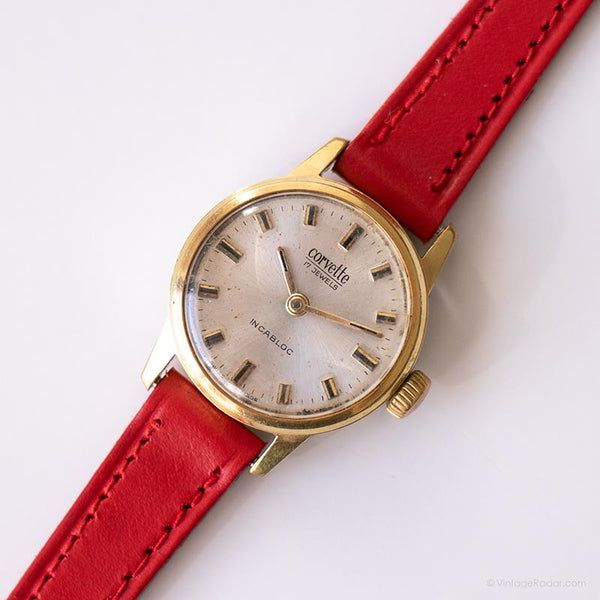 Vintage Corvette Mechanical Watch | Tiny Gold-tone Swiss Watch for Her