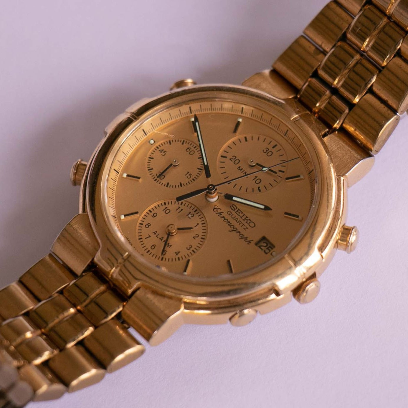 Gold-Plated Seiko 7T32-6A00 Alarm Chronograph Watch Vintage