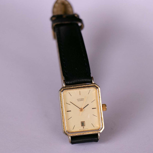 6010-G16237 KY Citizen Fecha de cuarzo reloj Esfera rectangular vintage