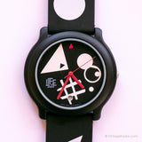 هندسي الأسود ADEC ساعة | المرح الرجعية في اليابان كوارتز ساعة