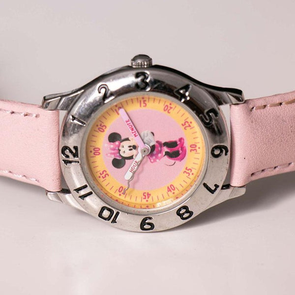 Kleiner Silberton Minnie Mouse Uhr | 1990er Jahre Disney Minnie Mouse Uhren
