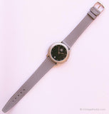 Vintage Minimalist Black-Dial ADEC Watch with Gray Leather Strap