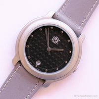 Vintage Minimalist Black-Dial ADEC Watch with Gray Leather Strap