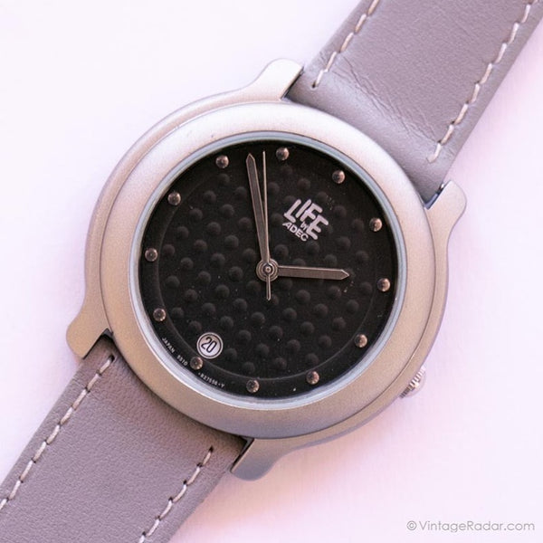 Vintage Minimalist Black-Dial ADEC Uhr mit grauem Lederband