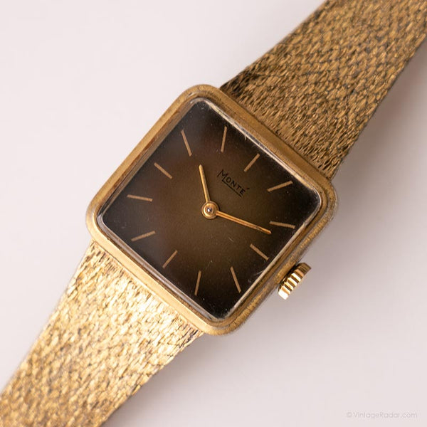 Vintage Monté Mechanical Uhr | Schwarzes Zifferblatt rechteckig Uhr für Sie