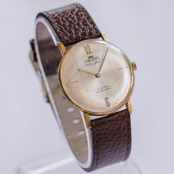 Nelson extra flach 17 Juwelen mechanisch Uhr | Vintage Gold Swiss Uhr