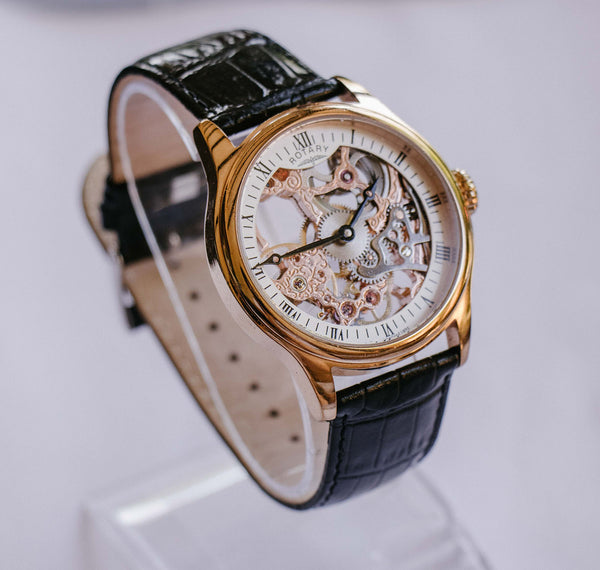 Men's Rotary Skeleton Mechanical Watch Luxury Vintage Swiss