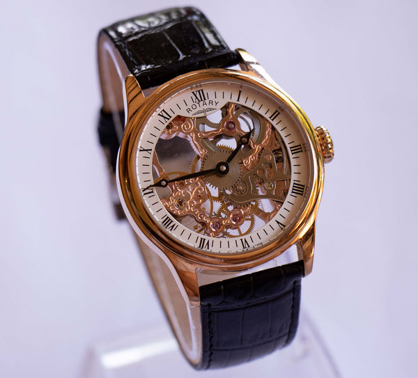 Men's Rotary Skeleton Mechanical Watch Luxury Vintage Swiss