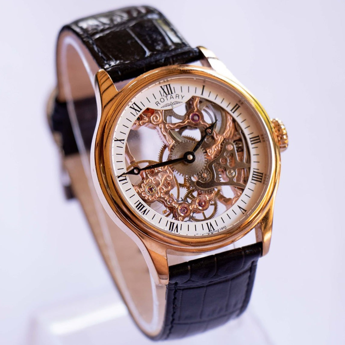 Men's Rotary Skeleton Mechanical Watch Luxury Vintage Swiss