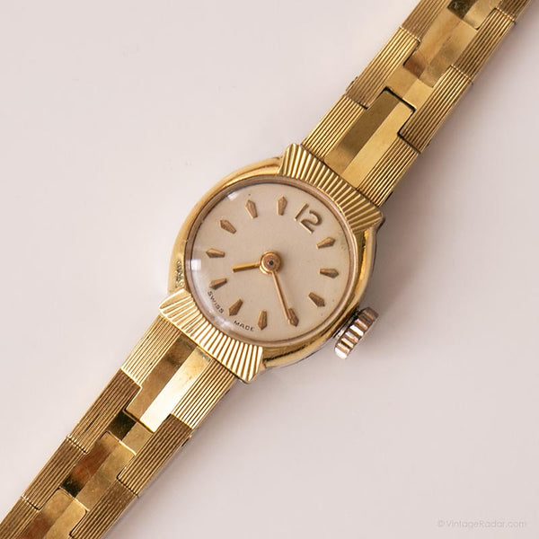 Vintage Swiss Mechanical Watch | Tiny White Dial Gold-tone Watch