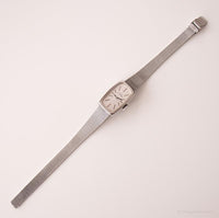 Mecánico de glicina vintage reloj | Tono de plata rectangular suizo reloj
