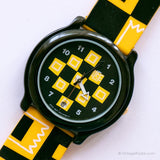 La vie vérifiée noire et jaune vintage par ADEC montre | Quartz au Japon montre