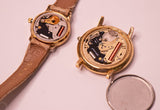 2 relojes de cuarzo de fase de luna de tono de oro para piezas y reparación: no funciona