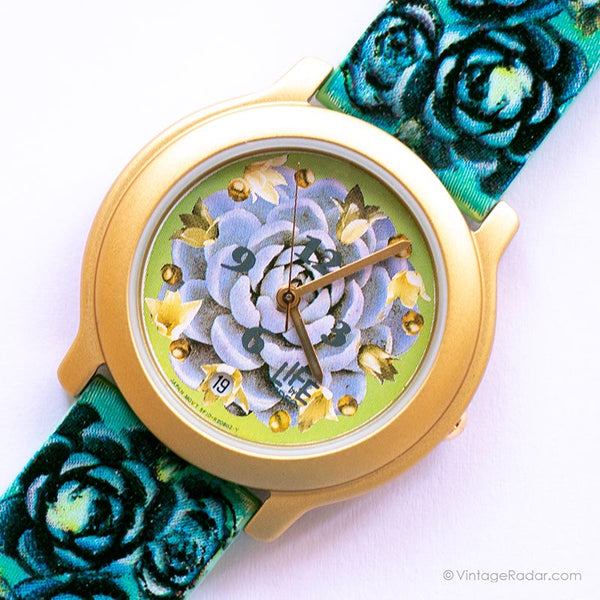 Vida de flores de loto vintage de Adec reloj | Cuarzo de Japón Floral reloj