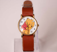 Ancien Timex Winnie the Pooh montre avec sangle d'OTAN en cuir marron
