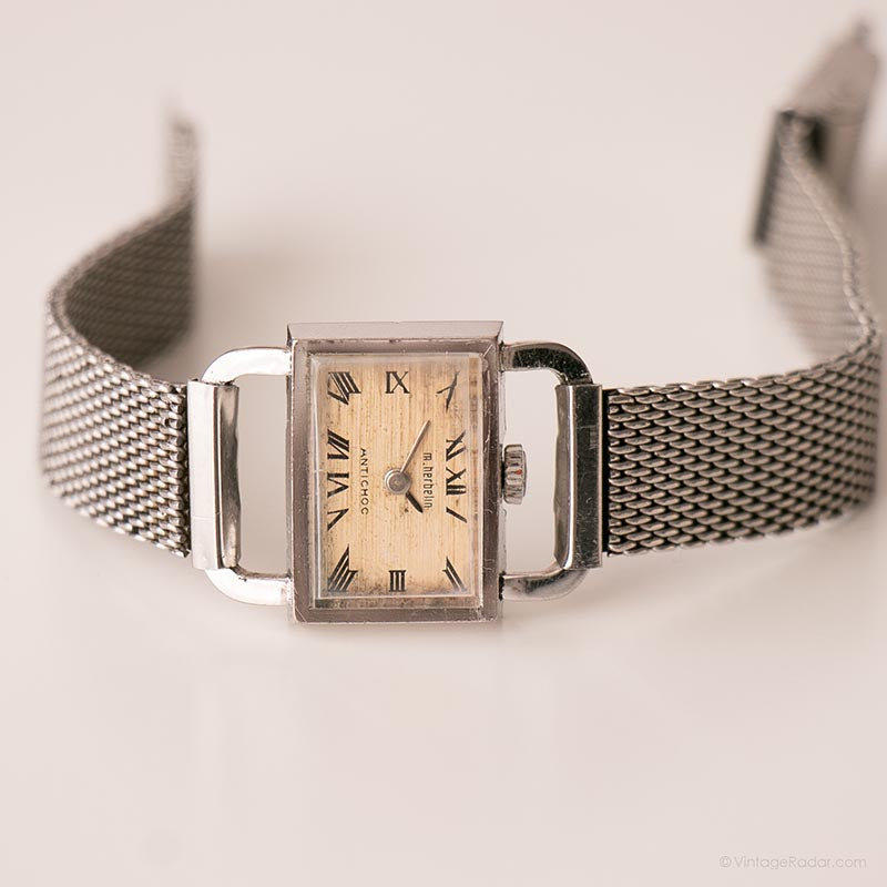 Montre Vintage Michel Herbelin Mécanique Homme - Années 80, Boîtier Argenté, Cadran Gris