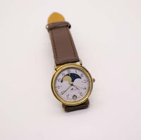 Cuarzo de fase luna de loto vintage reloj | Unisex Lotus Moonphase reloj