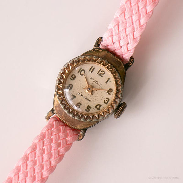 Vintage 1960er mechanisch Uhr für Damen | Rosa Riemen Retro Uhr