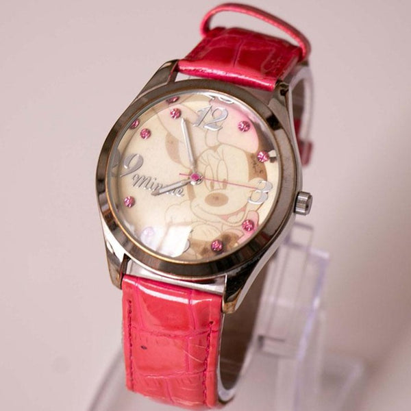 40mm Large Vintage Minnie Mouse Disney Watch with Pink Gemstones