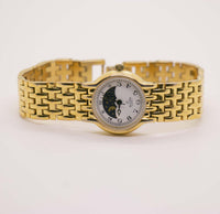 EXTRAÑO Elgin Cuarzo de fase lunar reloj | Tono de oro vintage Elgin reloj