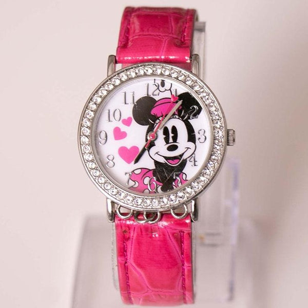 Tonado plateado vintage de 35 mm Minnie Mouse Disney reloj con piedras preciosas