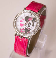 Tonado plateado vintage de 35 mm Minnie Mouse Disney reloj con piedras preciosas