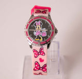 90s Pink Minnie Mouse Watch with Black Dial and Colorful Pink Bracelet