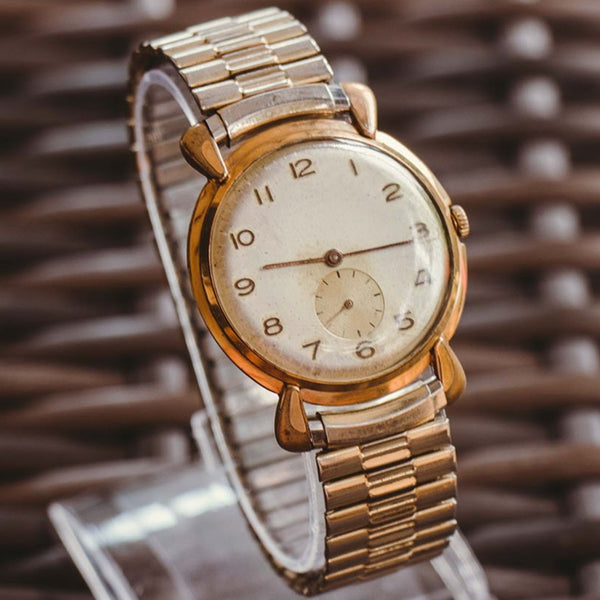 Schweizer hergestelltes mechanisches Jahrgang Uhr | 39 mm vergoldete Gents Uhr