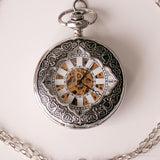Orologio tascabile di quadrante scheletro vintage | Orologio giubbotto tono d'argento