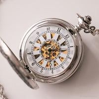 Vintage Skeleton Dial Mechanical Tasche Uhr | Silbertonweste Uhr