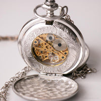 Vintage Skeleton Dial Mechanical Pocket Watch | Silver-tone Vest Watch