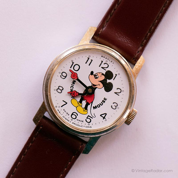 Raro vintage Disney Mickey Mouse Guarda | Bradley Orologio meccanico