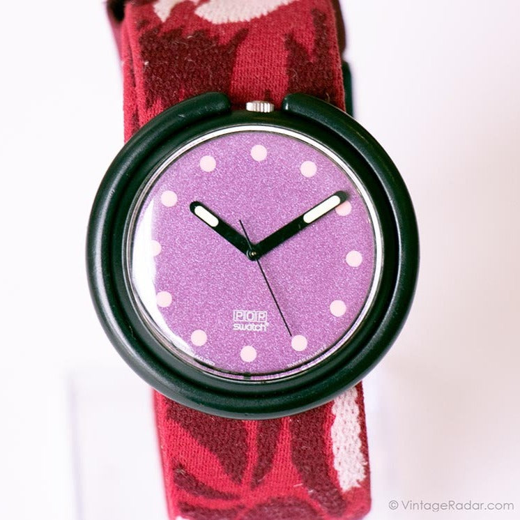 1992 Swatch Pop PWB156 Shangri Watch, Red Velvet Polka Dots Swatch