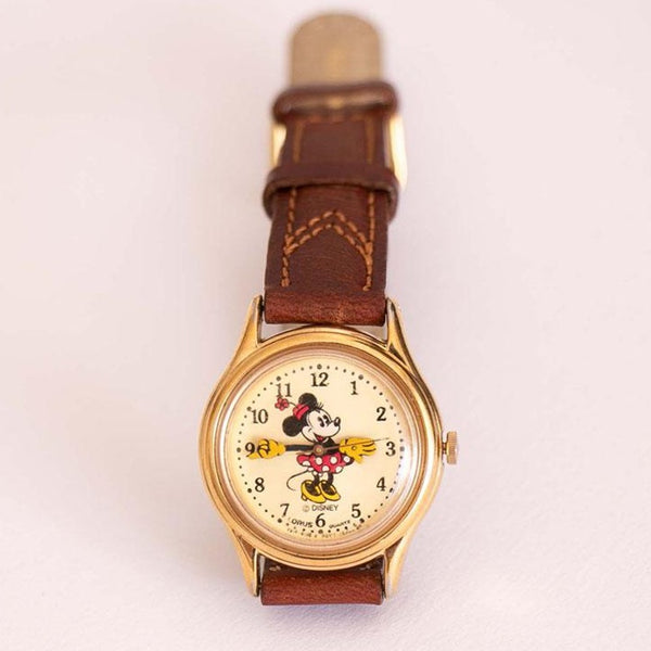 Vintage Gold-Ton Lorus V515-6080 A1 Minnie Mouse Uhr Japan-Bewegung