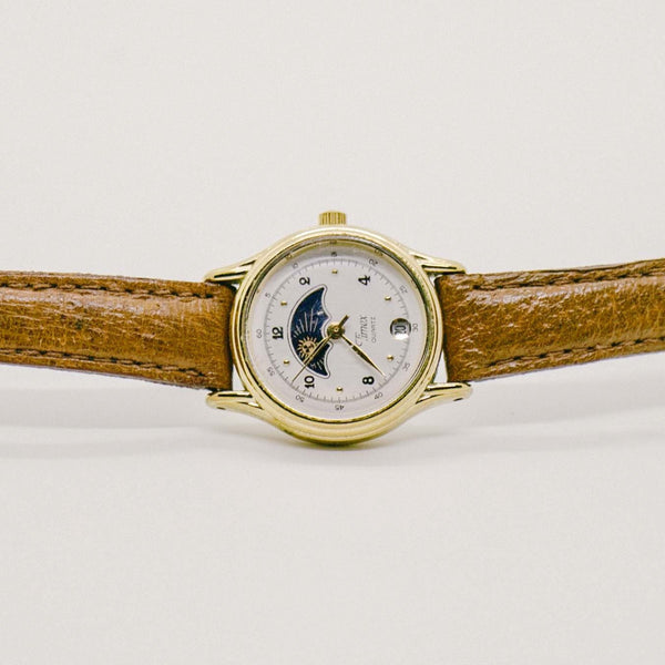 Timex Quarzmondphase Uhr | Goldton-Mondphase Uhr