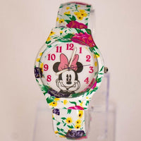 Blumen Minnie Mouse Armreif Uhr für Damen | Disney Armreifenmanschette Uhr