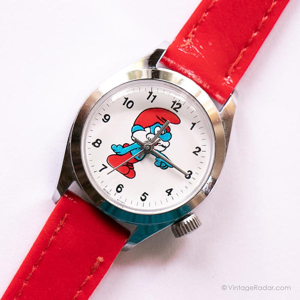 Vintage 70s Papa Smurf Uhr | Silberfarbenes mechanisch Uhr