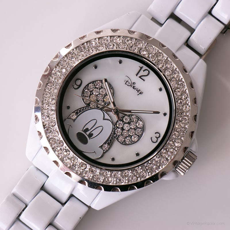 Vintage Elegant White Mickey Mouse Watch | Disney Rhinestones Watch ...