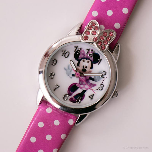Tono plateado vintage Minnie Mouse reloj con pulsera de lunares