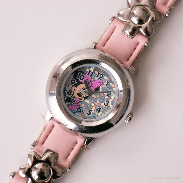 Diminuto Minnie Mouse Holográfico reloj con pulsera de cuero única