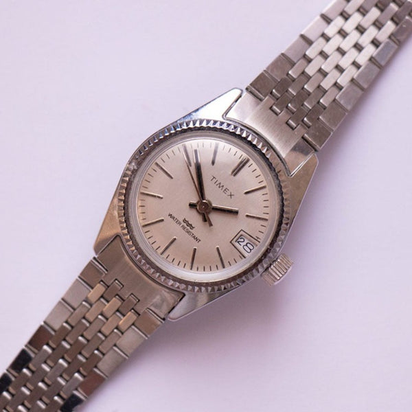 Vintage tono d'argento Timex Data Guarda | Raro meccanico Timex Guadare