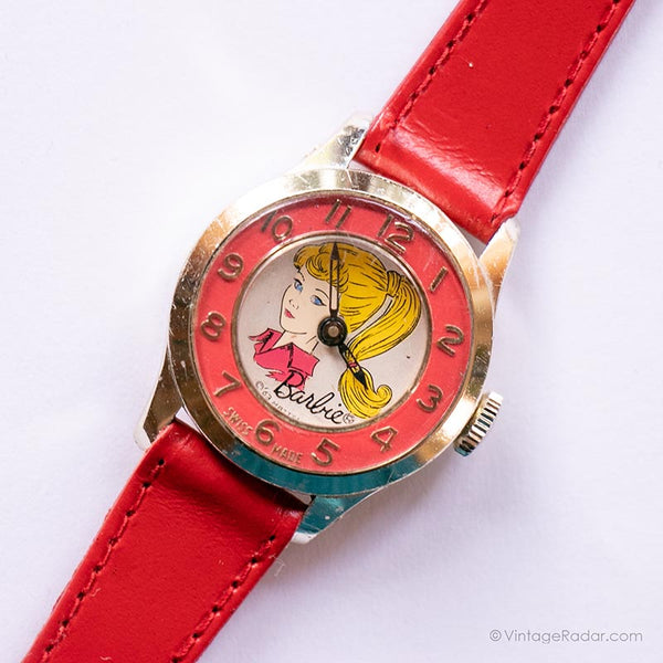 1963 عتيقة وردية باربي ساعة | ساعة ميكانيكية نغمة الفضة
