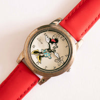 35mm 90s Disney Minnie Mouse Watch for Women with Red Leather Strap
